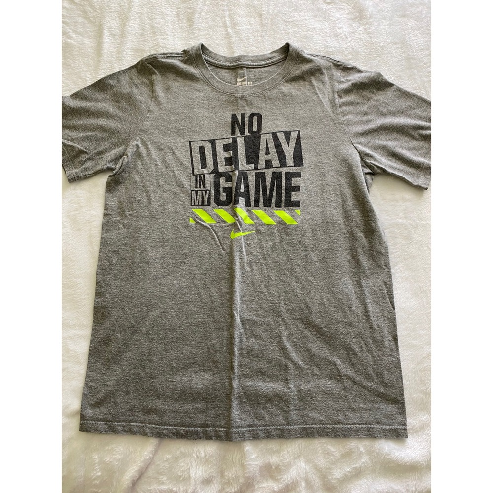 Nike Graphic Tee Boys XL Gray No Delay In My Game Athletic Cut Shirt Swoosh